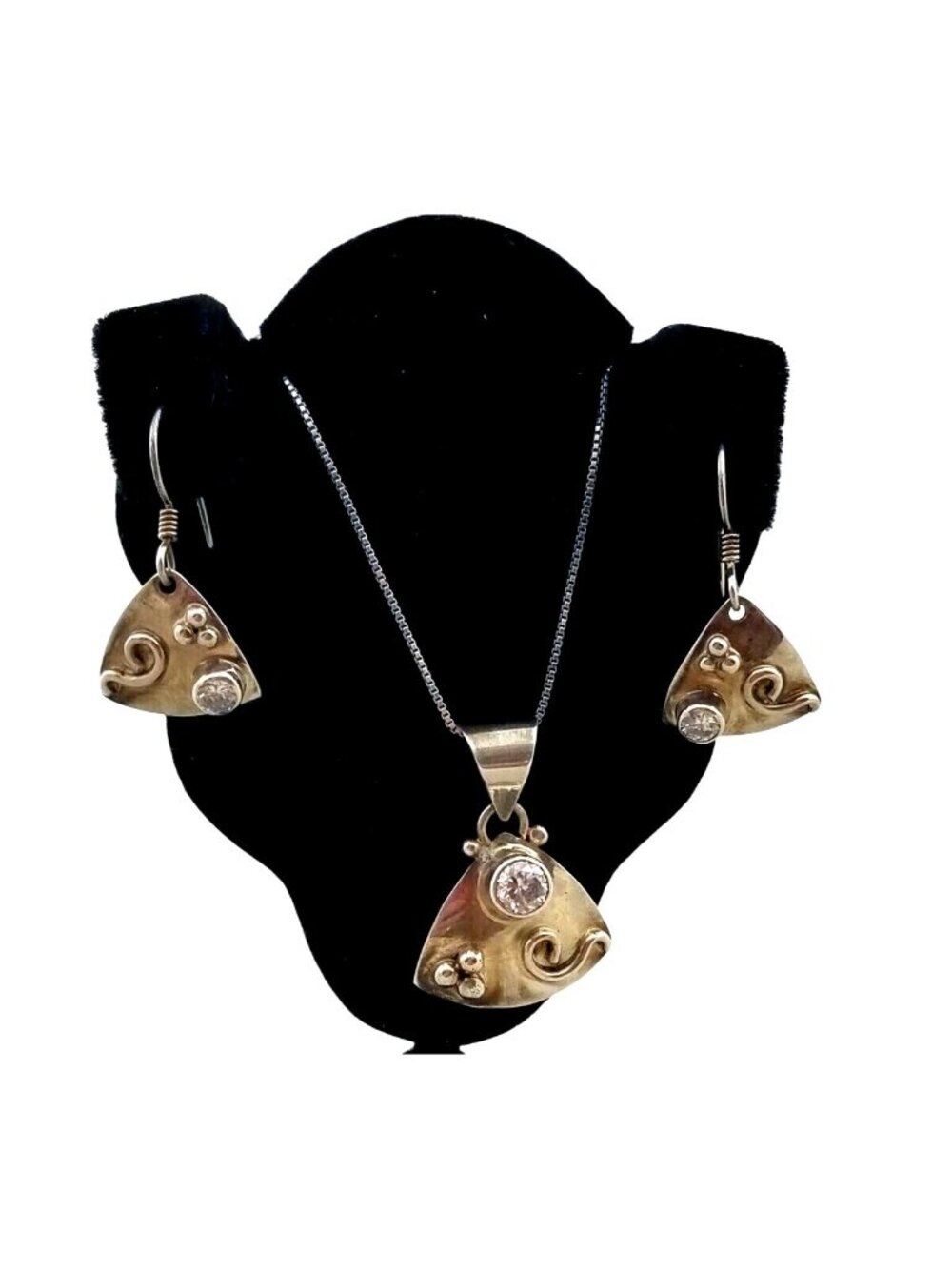 Necklace Earrings Set Round Lab Diamonds 16" Silver Chain weight 10 Gr Jewelry - Picture 9 of 16